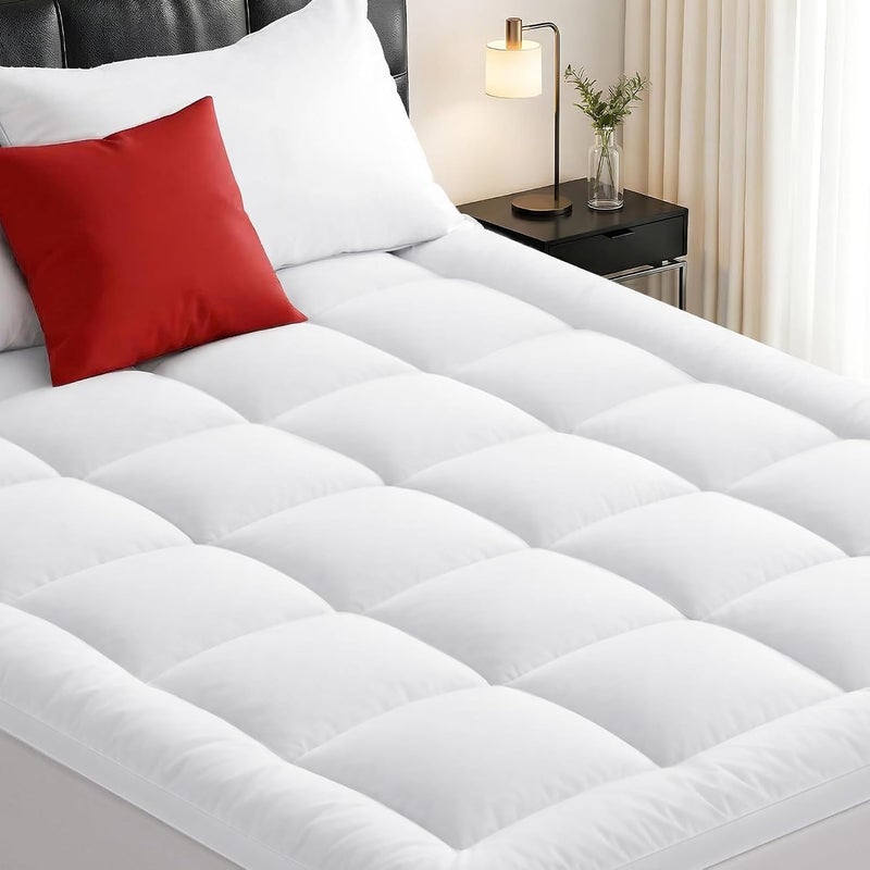 SunNewt Twin XL Size Mattress Topper Thick Plush Pillow Top Mattress Pad Cover,Soft Fitted Bed Topper with 18 Inch Deep Pocket,Overfilled Down Alternative Fillings - Image 1