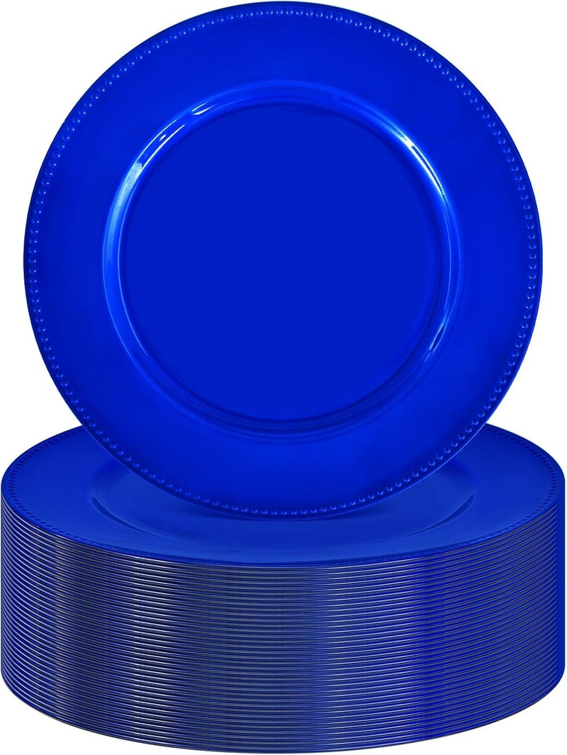 FXKS 36 Pcs Royal Blue Charger Plates Round Charger Plates13 Inch Bulk Wedding Dinner Elegant Reusable Plastic Chargers Plates Wedding Holiday Party Baby Shower Event Decoration Royal Blue - Image 1