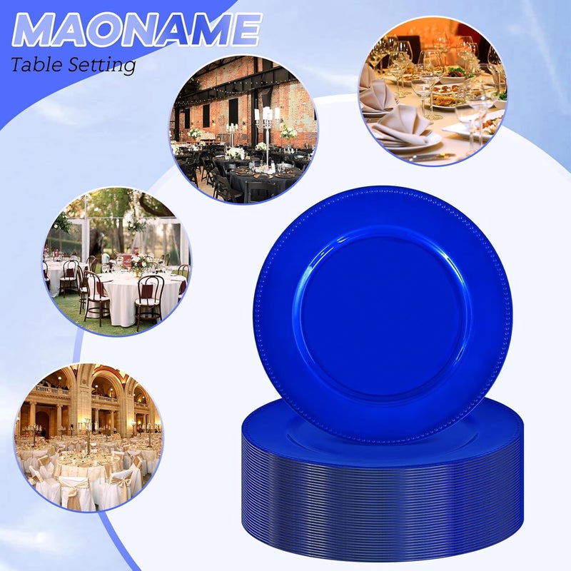 FXKS 36 Pcs Royal Blue Charger Plates Round Charger Plates13 Inch Bulk Wedding Dinner Elegant Reusable Plastic Chargers Plates Wedding Holiday Party Baby Shower Event Decoration Royal Blue - Image 3
