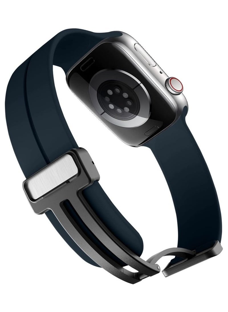 Ocean Soft Silicone Sport Watch Band with Magnetic Buckle Fits Apple Watch Ultra 2/Ultra Series 9/8/SE 2nd Gen/7/SE/6/5/4/3/2/1 Compatible with 42/44/45/49mm Case Sizes Also Compatible with Series 10 with 46mm Case Size  - Image 2