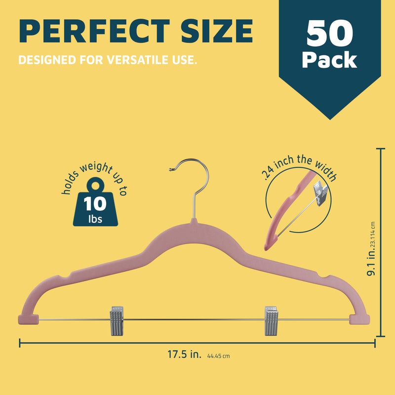 Lifemaster Velvet Pants Hangers â€“ with Adjustable Clips, 360 Degree Swivel Hook, and Non-Slip Shoulder Notch, Holds Up to 10 lbs, for Organizing Skirt, Pants, Dress, and Clothes, Pack of 50, Pink - Image 2