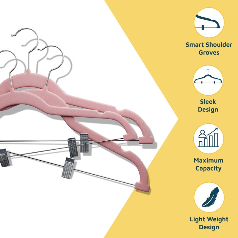 Lifemaster Velvet Pants Hangers â€“ with Adjustable Clips, 360 Degree Swivel Hook, and Non-Slip Shoulder Notch, Holds Up to 10 lbs, for Organizing Skirt, Pants, Dress, and Clothes, Pack of 50, Pink - Image 5