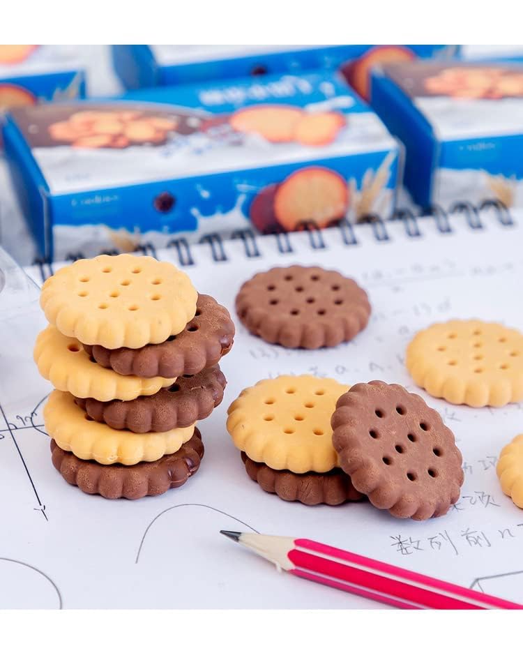 SSKR Biscuit Cookie Shape Erasers for Kids | Fun & Non-Toxic Stationery Eraser for School & Return Gifts | Cute Cartoon Style Erasers (Pack of 12 Pcs) - Image 2