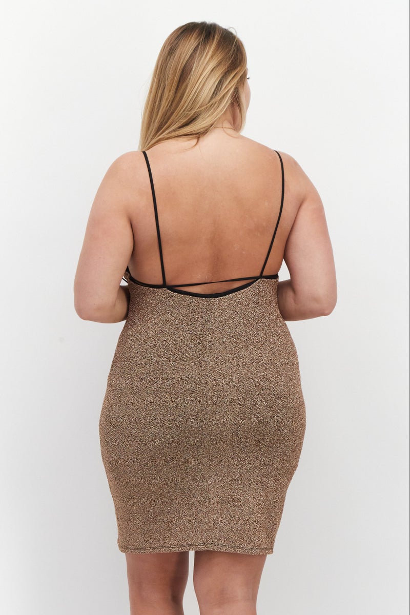 TOPSHOP Women Textured Casual Mini Dress, Gold - Image 2