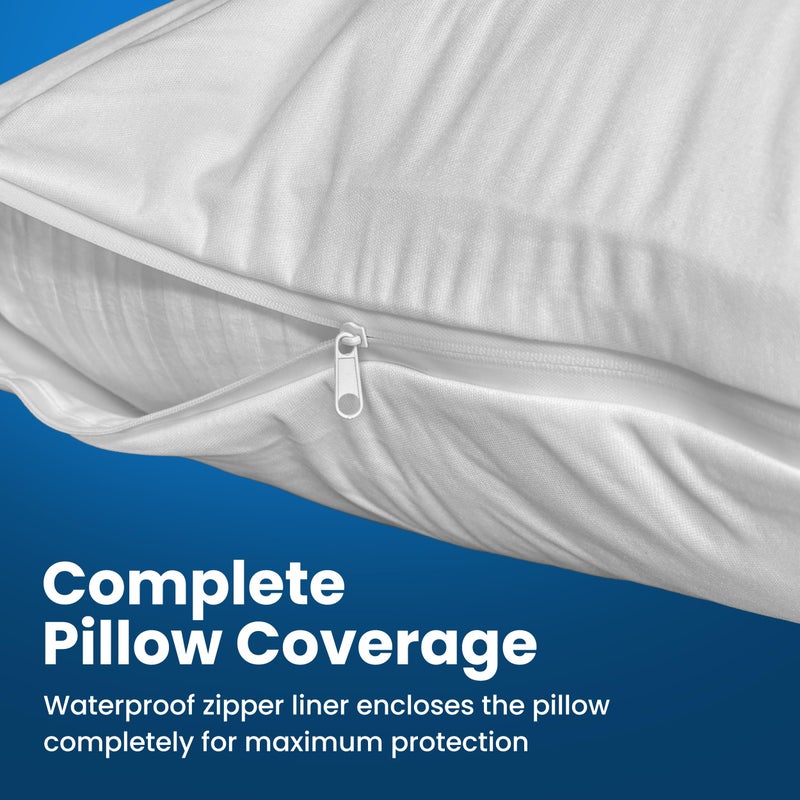 Everlasting Comfort حماة وسائد بحجم كوين مقاومة للبقع 100% ومقاومة للماء مع سحاب مجموعة من 2 - أغطية وسائد بيضاء مقاومة للبق والعتة - تغليف مريح وقابل للتنفس للوسائد، 20 × 30 بوصة - Image 5