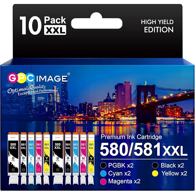 GPC IMAGE 580 581 XXL Printer Cartridges Compatible with 580 581 Cartridges Multipack for Pixma TS705 TR8550 TS6150 TR7550 TS6250 TR8500 TS8251 TS6350 TS9550 TS6151 TS9555 1 (10) Pack)