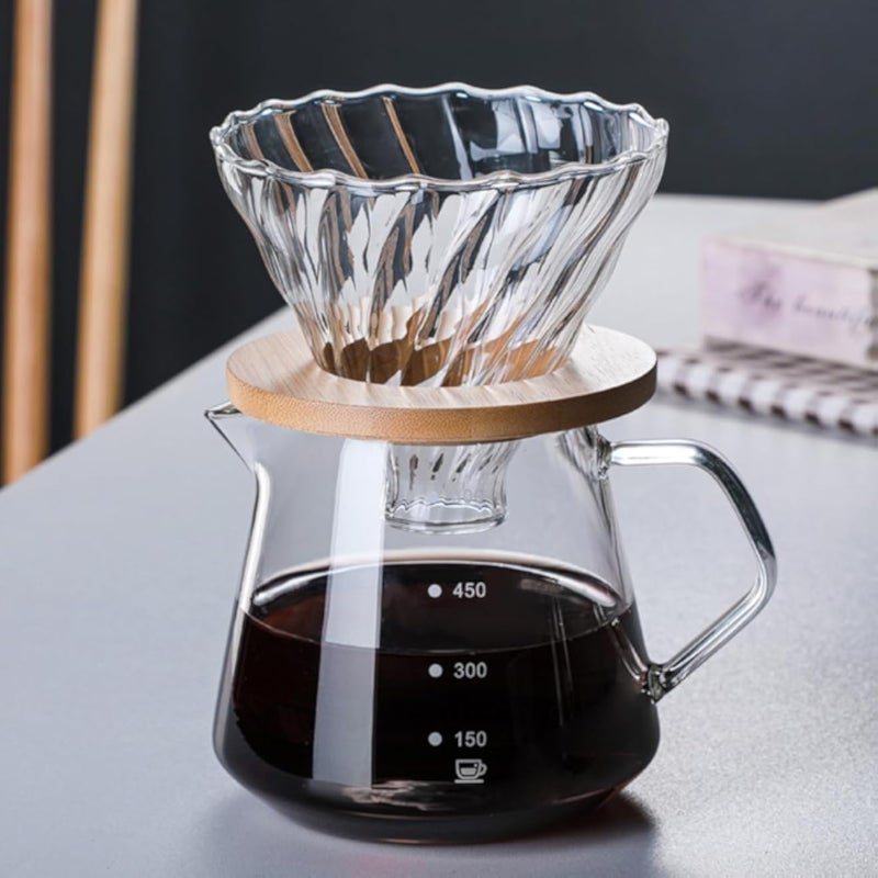 Pour Over Coffee Maker with Reusable Filter, 20oz/600ML Glass Coffee Carafe Dripper, Coffee Pot Server Set for Home Office Camping Hiking