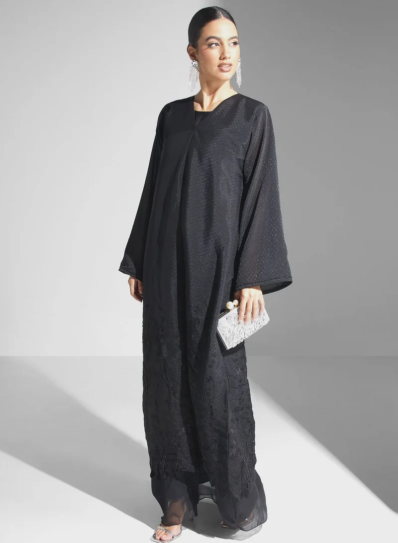 hayas closet Embroidered  Flared Sleeve Abaya