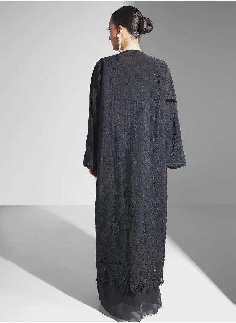 hayas closet Embroidered  Flared Sleeve Abaya