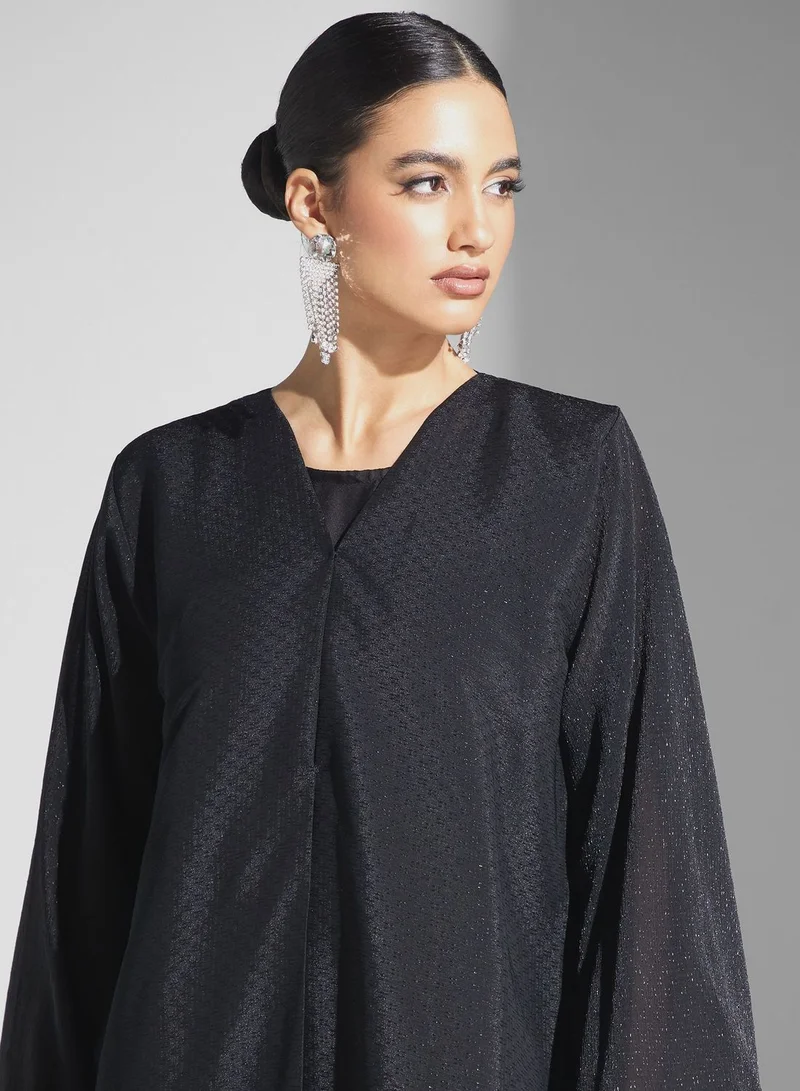 hayas closet Embroidered  Flared Sleeve Abaya