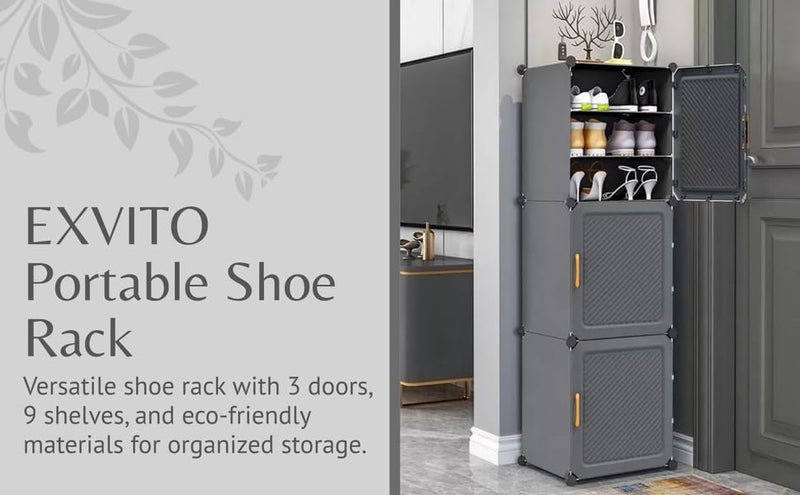 EXVITO Portable Shoe Rack for Home Plastic Shelves Household - DIY Multipurpose Shoe Rack Organizer, 6 Door Shoe Storage-Shelf with Dustproof Door Entryway (Grey, 3 Door) - Image 5