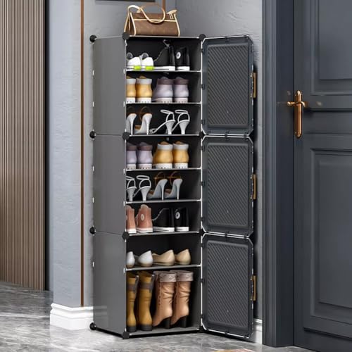 EXVITO Portable Shoe Rack for Home Plastic Shelves Household - DIY Multipurpose Shoe Rack Organizer, 6 Door Shoe Storage-Shelf with Dustproof Door Entryway (Grey, 3 Door) - Image 4