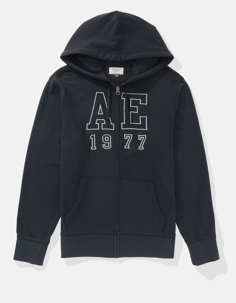 American Eagle Logo Fleece Graphic Zip-Up Hoodie