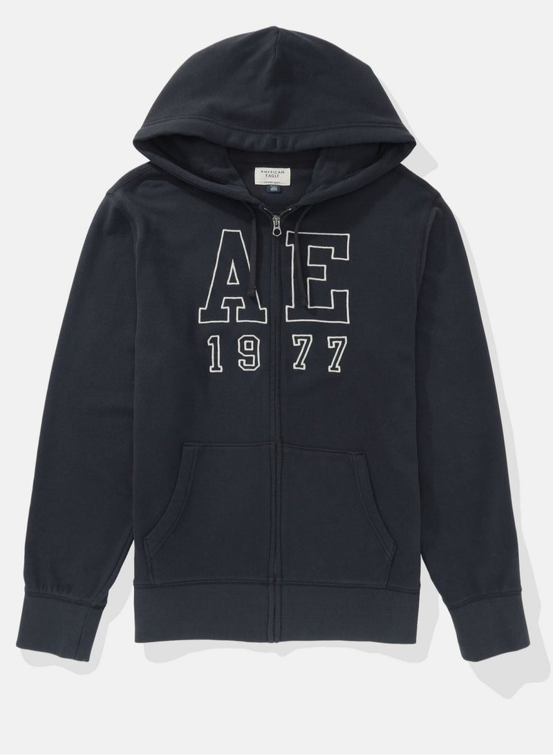 American Eagle Logo Fleece Graphic Zip-Up Hoodie - Image 3