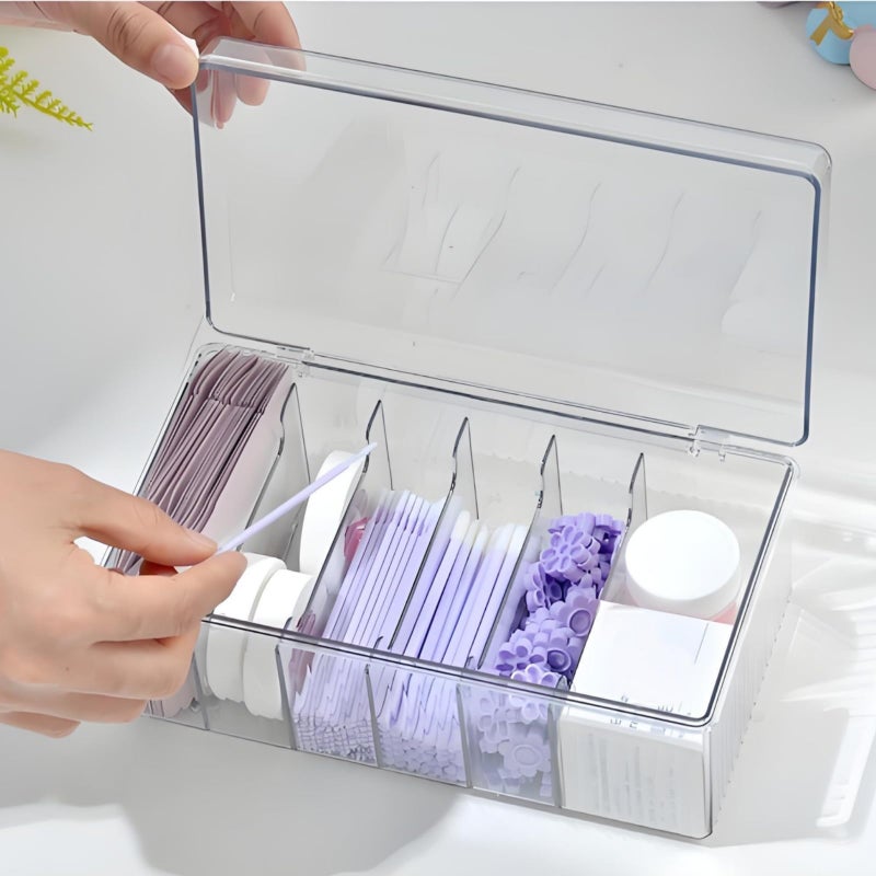 Acshio 2 Pack Lash Extension Organizer, Clear Eyelash Cart Storage Boxes with 6 Compartments, Separated Large Capacity Eyelash Extension Supplies Storage Container for Lash Techs - Image 5