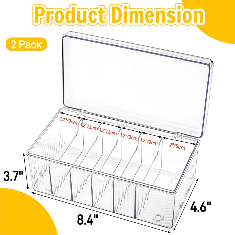 Acshio 2 Pack Lash Extension Organizer, Clear Eyelash Cart Storage Boxes with 6 Compartments, Separated Large Capacity Eyelash Extension Supplies Storage Container for Lash Techs - Image 2