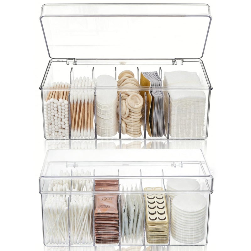 Acshio 2 Pack Lash Extension Organizer, Clear Eyelash Cart Storage Boxes with 6 Compartments, Separated Large Capacity Eyelash Extension Supplies Storage Container for Lash Techs - Image 1
