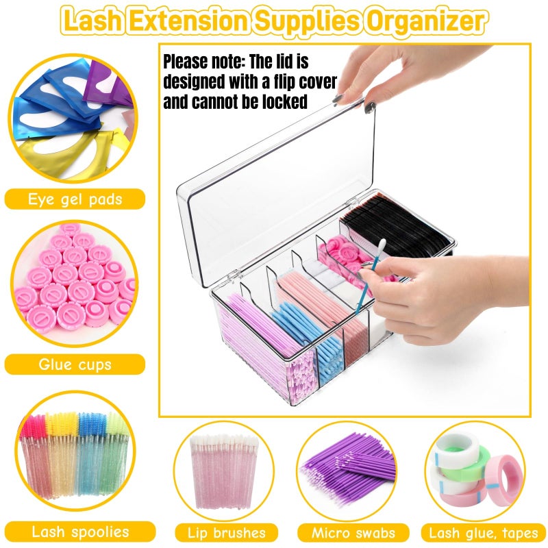Acshio 2 Pack Lash Extension Organizer, Clear Eyelash Cart Storage Boxes with 6 Compartments, Separated Large Capacity Eyelash Extension Supplies Storage Container for Lash Techs - Image 3