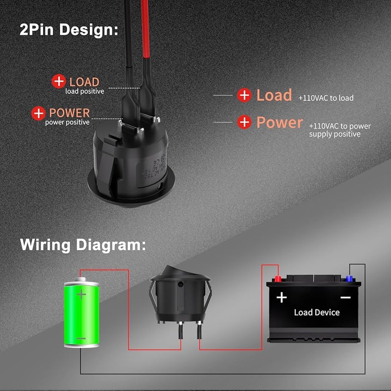 APIELE KCD1 Rocker Switch ON/OFF Rocker Switch SPST 2 Pin SPST 2 Pin Snap On Car Boat Design with Pre-Wired Wires AC 6A/250V 10A/125V 12VDC - Image 5