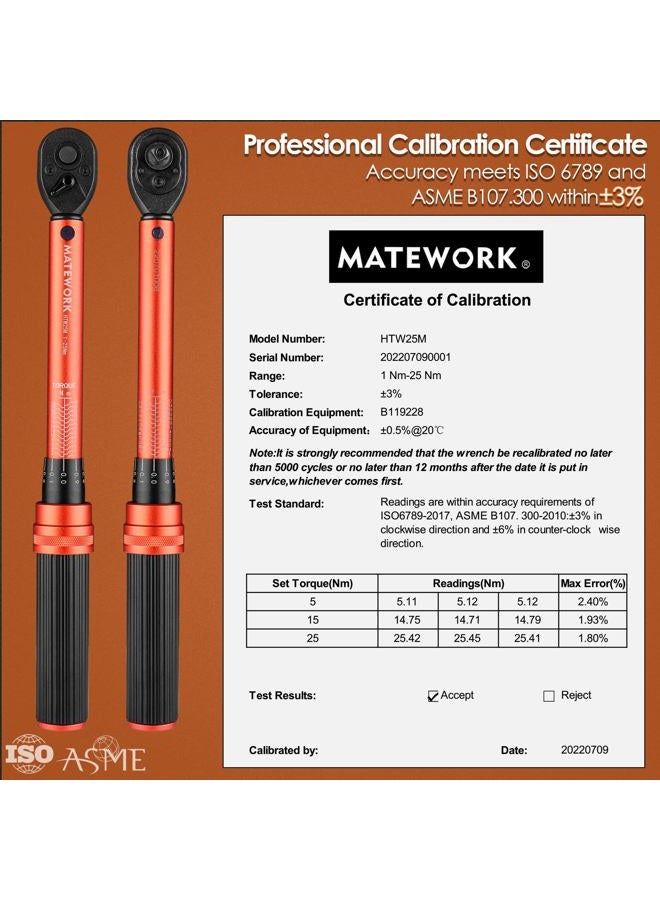 Matework 1/4 Inch Drive Click Torque Wrench, 27 PCS Bike Torque Wrench Set Double Scale (1-25Nm/8.9-221.3lb.in), 0.1Nm High Precision with Bit Sockets, 3/8 Adapter, Extension Bar, for Bicycle Maintenance - Image 5