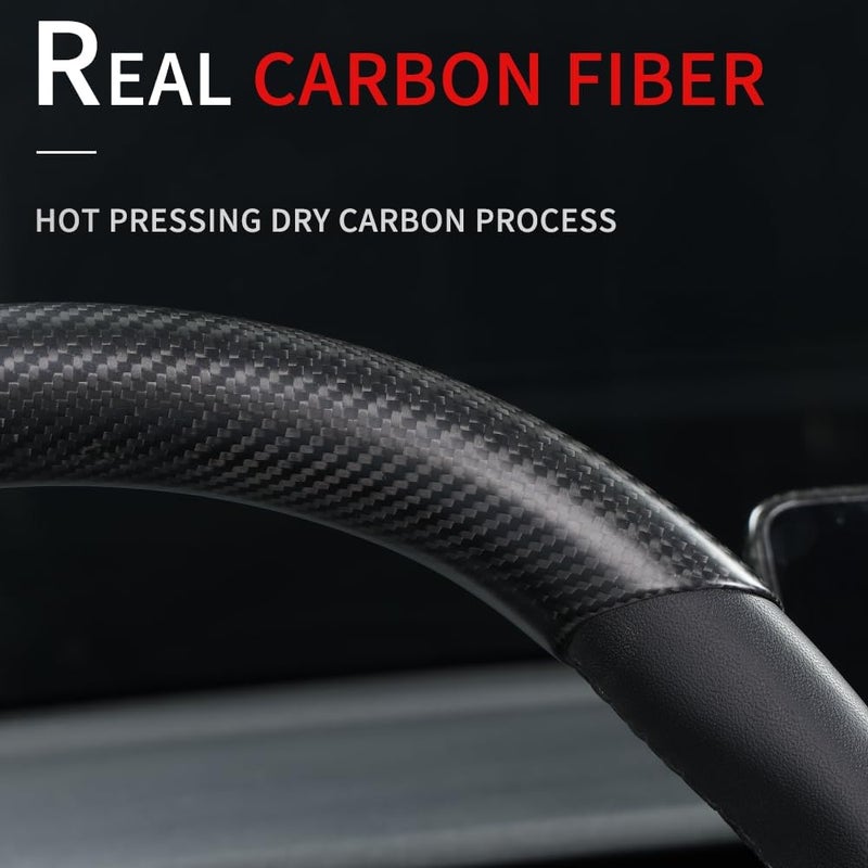 JSWAN Real Carbon Fiber Steering Wheel Cover for Tesla Model 3 2017 to 2023 Model Y 2020 to 2024 Steering Wheel Trim Cover Steering Wheel Wrap Protector Interior Accessories Matte Black Upper Part - Image 5