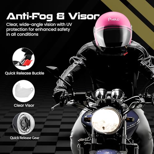 Pivalo X-Pearl 580MM Half Face Helmet with Outer Clear Visor Glossy Finish Scratch Resistant Open-Face for Bike Scooty Riding Men and Women (Pack of 1, Pink) - Image 5