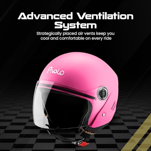 Pivalo X-Pearl 580MM Half Face Helmet with Outer Clear Visor Glossy Finish Scratch Resistant Open-Face for Bike Scooty Riding Men and Women (Pack of 1, Pink) - Image 3