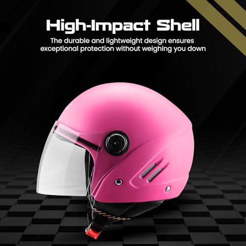 Pivalo X-Pearl 580MM Half Face Helmet with Outer Clear Visor Glossy Finish Scratch Resistant Open-Face for Bike Scooty Riding Men and Women (Pack of 1, Pink) - Image 4