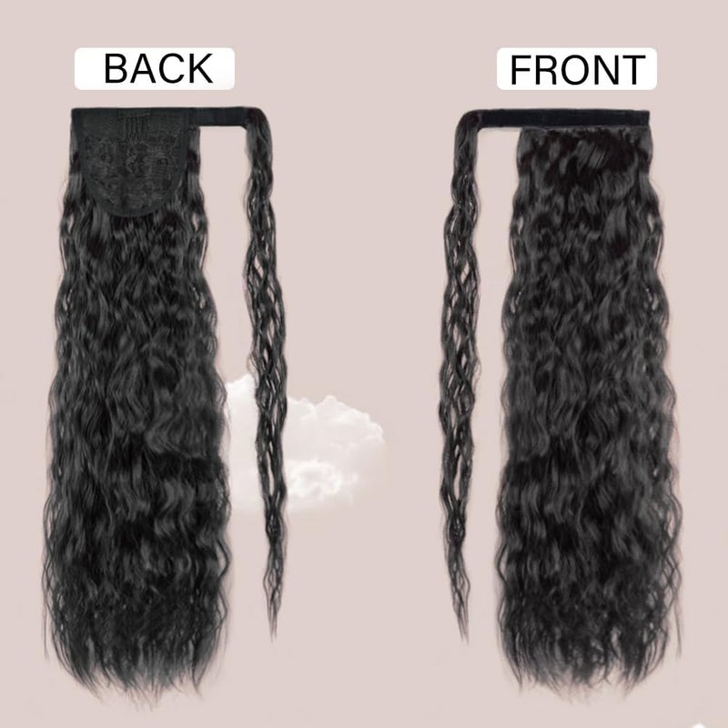 rosmile Corn Wave Ponytail Extension Wrap Around 26 Inches Long Curly Wavy Pony Tail Extension Synthetic Black Ponytails Hairpiece for Women Girls (26 Inches, 1B Natural Black) - Image 4