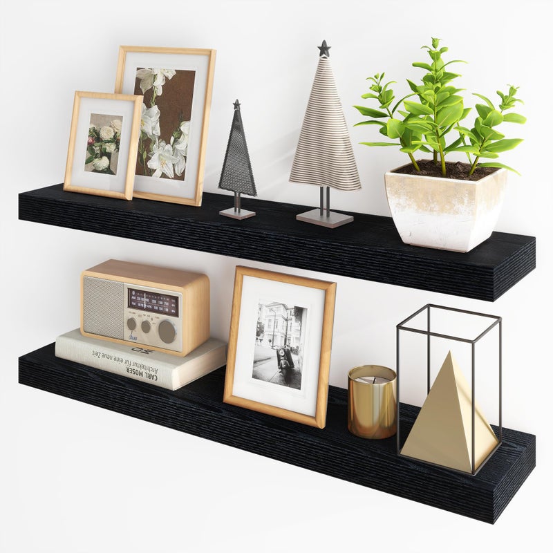 Fun Memories Floating Shelves for Wall 36Inch Floating Shelves Set of 2 Hanging Shelf with Invisible Brackets Bathroom Shelves for Living Room Bedroom Kitchen Black