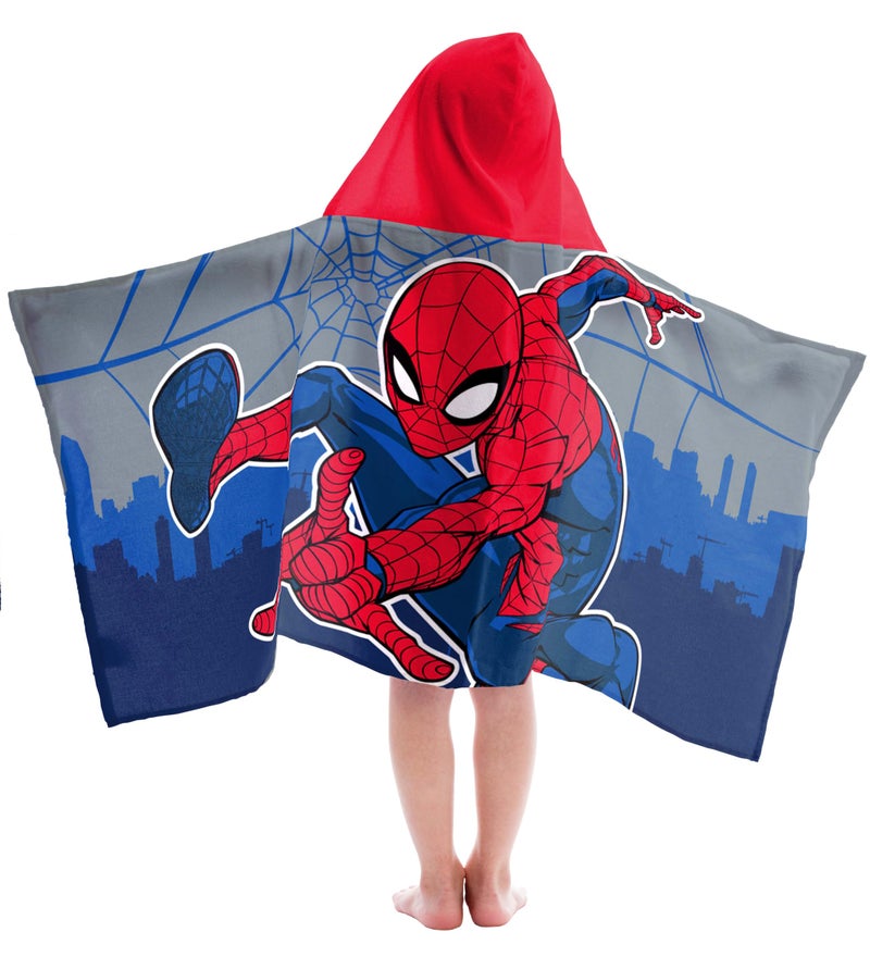 Jay Franco Hooded Bath and Beach Towel â€“ Soft & Cozy 22" x 51" Kids' Cotton Pool Towel, Multicolored - Spiderman