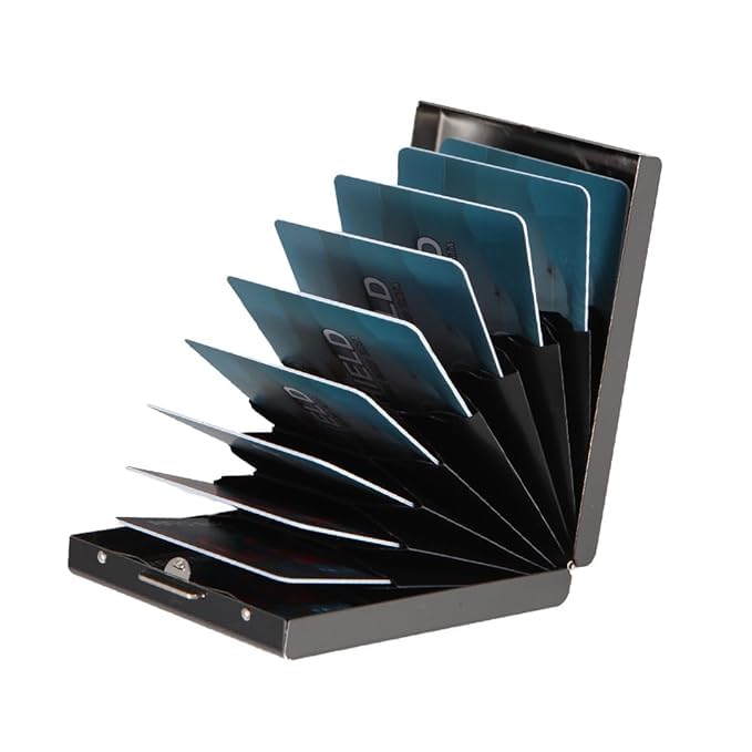Stealodeal Black RFID Blocking Stainless Steel Debit/Credit/ATM 10 Slot Card Holder for Mens & Women - Image 2