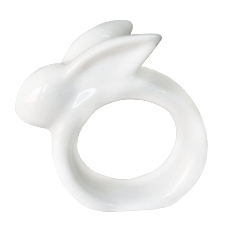 KiaoTime Porcelain Rabbit Napkin Rings - Easter Bunny Napkin Rings Holder, Set of 4 Vintage White Bunnies - Image 3
