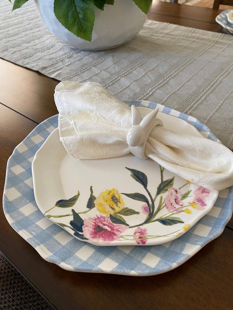 KiaoTime Porcelain Rabbit Napkin Rings - Easter Bunny Napkin Rings Holder, Set of 4 Vintage White Bunnies - Image 2