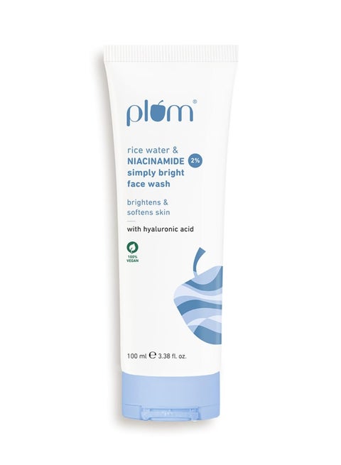 Plum Simply Bright 2% Niacinamide Face Wash With Rice Water Brightens Skin Softens & Smoothens Skin Gentle & Non-Drying Women & Men 100% Vegan 100 ml