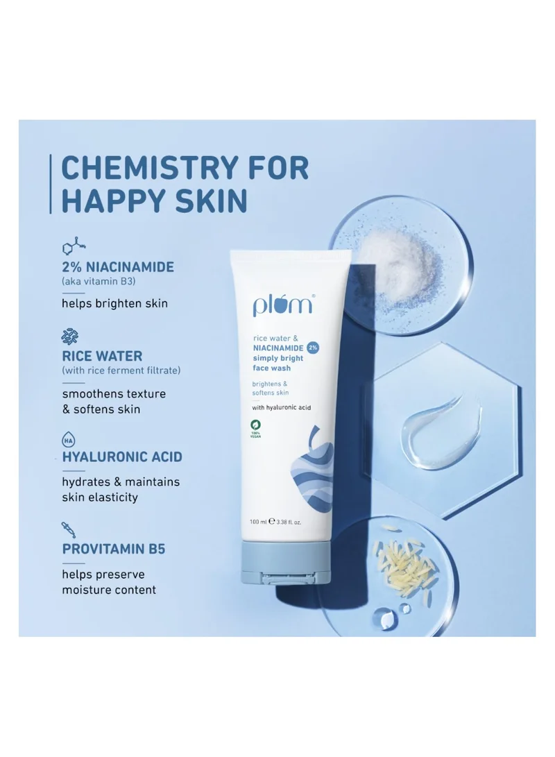Plum 2% Niacinamide Face Wash 100ml Plum Simply Bright 2% Niacinamide Face Wash With Rice Water Brightens Skin Softens & Smoothens Skin Gentle & Non-Drying Women & Men 100% Vegan 100 ml for Women | Best Price UAE