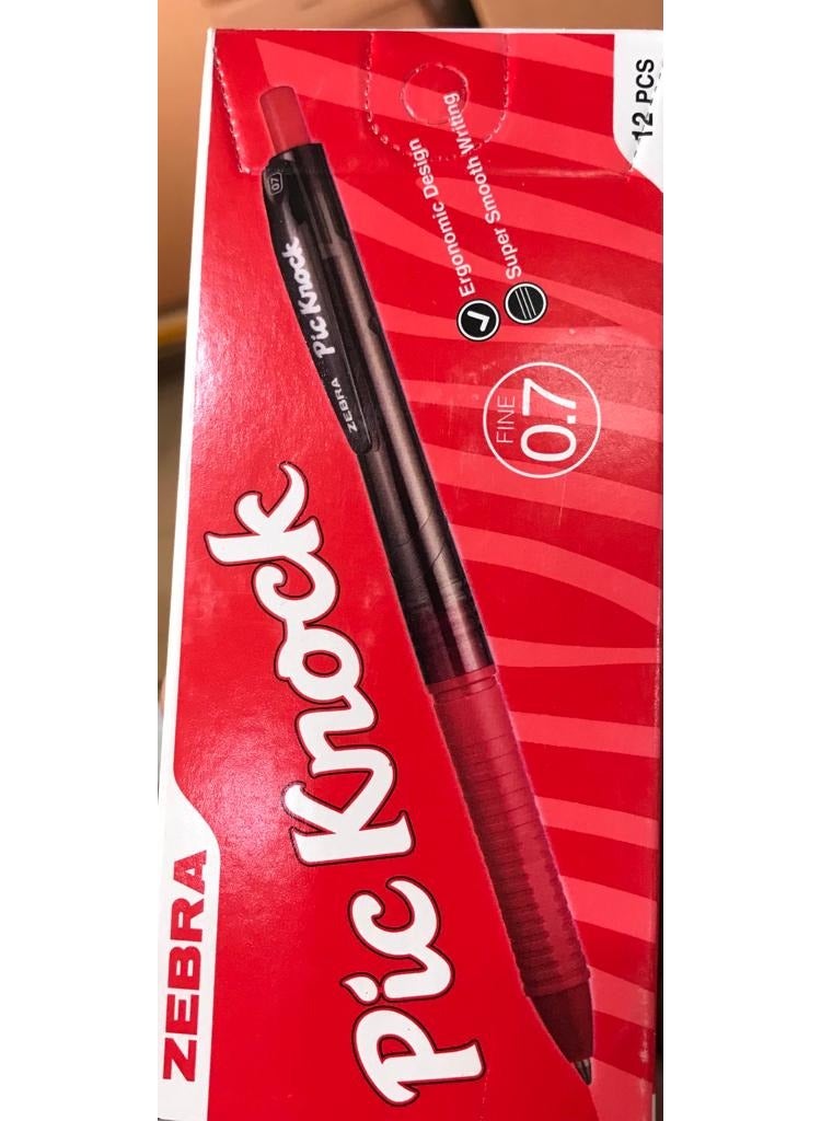 ZEBRA 12 Piece Pic Knock Ball Pen Red 0.7 mm