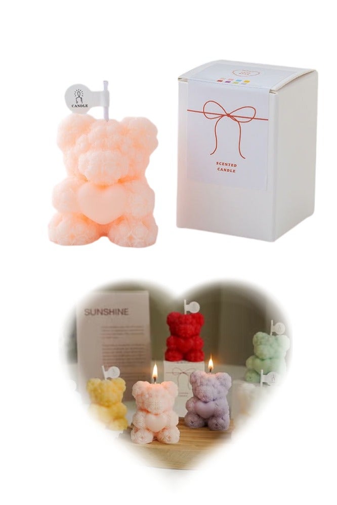 Bear Aromatherapy Candle | Exclusive Gift for UAE Festivals - Natural Essential Oil Fragrance, Eid al Fitr/Christmas/National Day Atmosphere Home Decor, Luxury Healing Aromatherapy Gift Box（pink） - Image 1