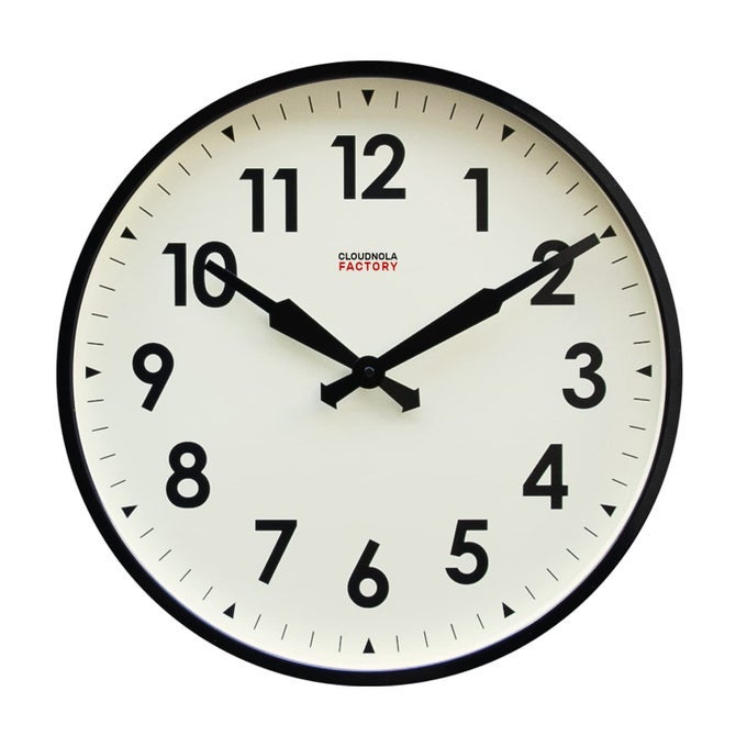 STATION METAL WALL CLOCK BLACK AND WHITE 18 INCH DIAMETER SILENT NON TICKING BATTERY OPERATED QUARTZ MOVEMENT