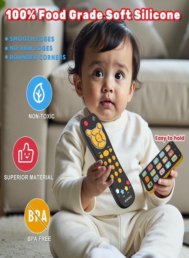 iKOIHO Baby Phone TV Remote Toy Set, Bilingual Play Phones Toy Remote for Baby with Music Light for 6+ Months, Early Learning Baby Toys Gift for 1 Year Old Boys Girls Toddler Infant, English/Spanish, Orange - Image 4