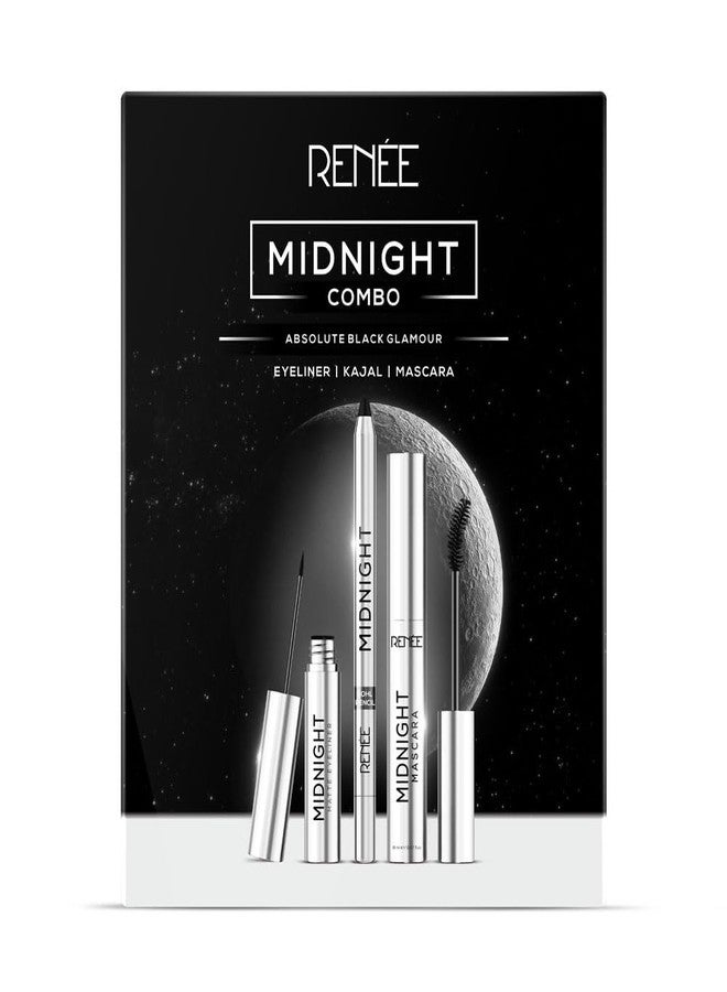 Renee مجموعة رينيه ميدنايت كومبو | كاجال + آيلاينر + ماسكارا | تدوم طويلاً | مقاومة للتلطخ | مجموعة مكياج سهلة الاستخدام | عالية الصبغة | أسود داكن | مدعمة بفيتامين E | مناسبة للسفر | مثالية للهدايا | حفلات الزفاف - Image 1