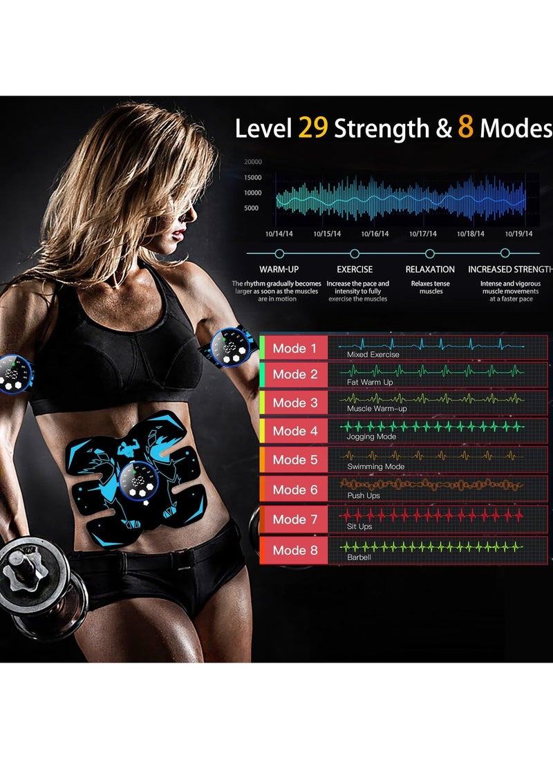 SYOSI SYOSI EMS Muscle Stimulator, Abdominal Muscle Toner 8 Modes 29 Intensities Abs Trainer Electronic Toning Belts home workout equipment, Abs Stimulator 2023 Full Body ABS/Arm/Leg  - Image 3
