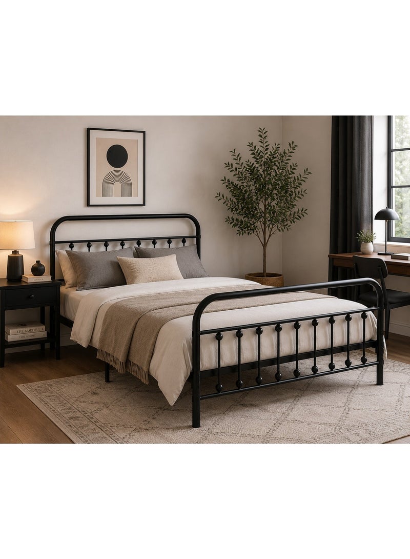 متجر ان زون سرير حديد مودرن فاخر مقاس 120 × 200 سم – هيكل معدني قوي مطلي باللون الأسود – تصميم أنيق مع لوح رأس ولوح قدم مزخرف – مناسب لغرف النوم الرئيسية وغرف الشباب والضيوف - Image 2