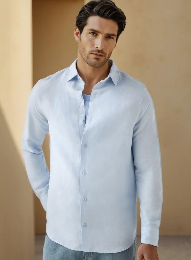 سبلاش فيڤ قميص كتان بقصة عادية وياقة