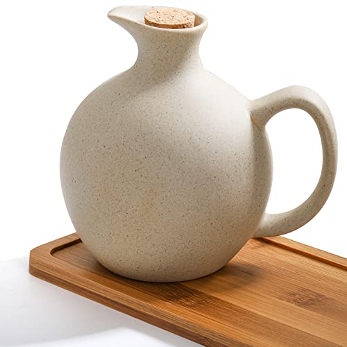 Elsjoy Set of 2 Ceramic Oil Vinegar Dispenser with Cork and Tray, 15 Oz Tabletop Oil Bottles Soy Sauce Jar, Decorative Olive Oil Stoneware Holder Vinegar Container for Kitchen - Image 4
