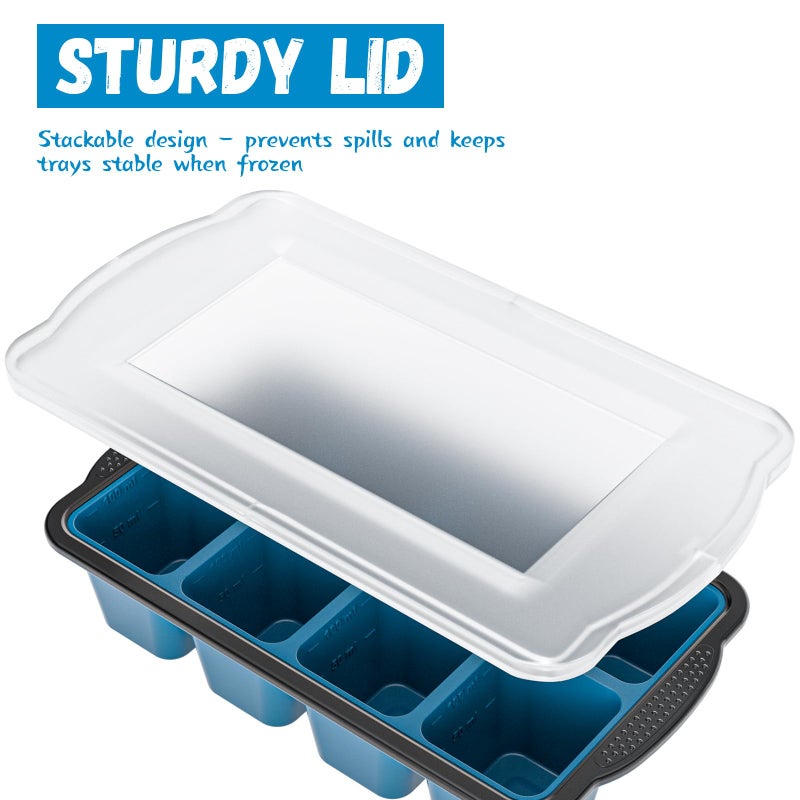 GORCI Ice Cube Tray For Freezer, 16 Large 1/2 Cub Cubes, Silicone Ice Trays For Freezer With Lid, Heavy-duty, Sturdy and Easy to Demold, Suitable for whisky, coffee, Herbs, Purees, 2-Pack - Image 4