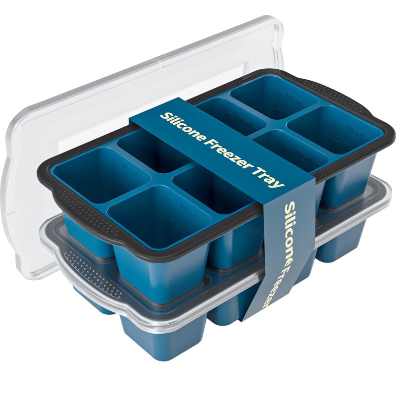 GORCI Ice Cube Tray For Freezer, 16 Large 1/2 Cub Cubes, Silicone Ice Trays For Freezer With Lid, Heavy-duty, Sturdy and Easy to Demold, Suitable for whisky, coffee, Herbs, Purees, 2-Pack - Image 1