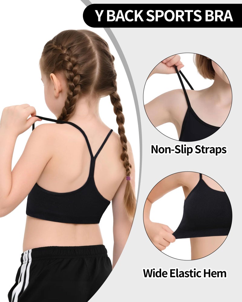 iMucci Seamless Sports Bra for Girls Teens Spaghetti Strap Y Back Training Bra Comfort Crop Top with Removable Padding Black - Image 4