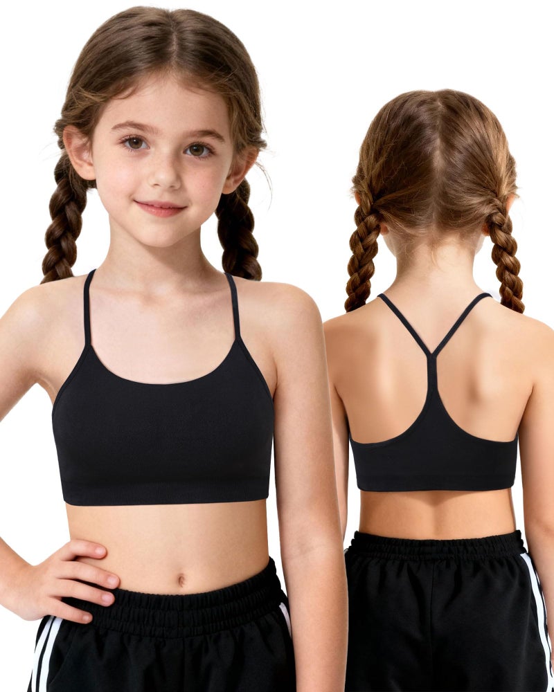iMucci Seamless Sports Bra for Girls Teens Spaghetti Strap Y Back Training Bra Comfort Crop Top with Removable Padding Black - Image 1