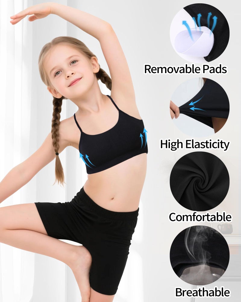 iMucci Seamless Sports Bra for Girls Teens Spaghetti Strap Y Back Training Bra Comfort Crop Top with Removable Padding Black - Image 3